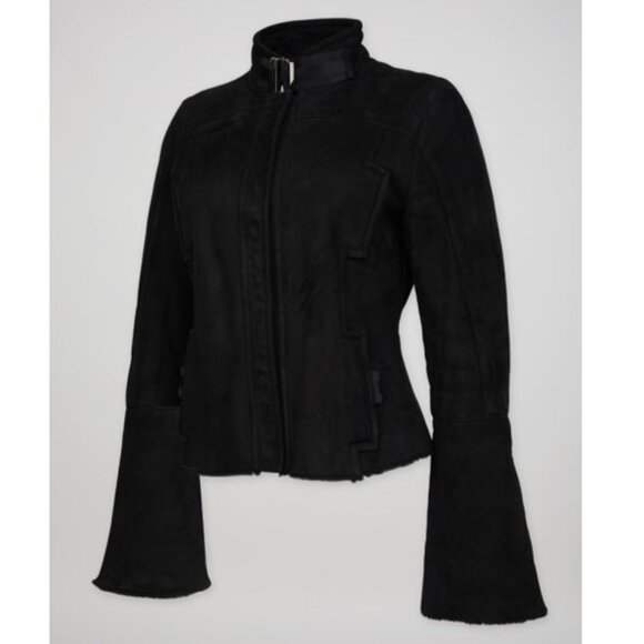 Gucci Tom Ford Fall Winter 2003 Black Suede Shearling Jacket Coat Y2K Vintage - Picture 2 of 16